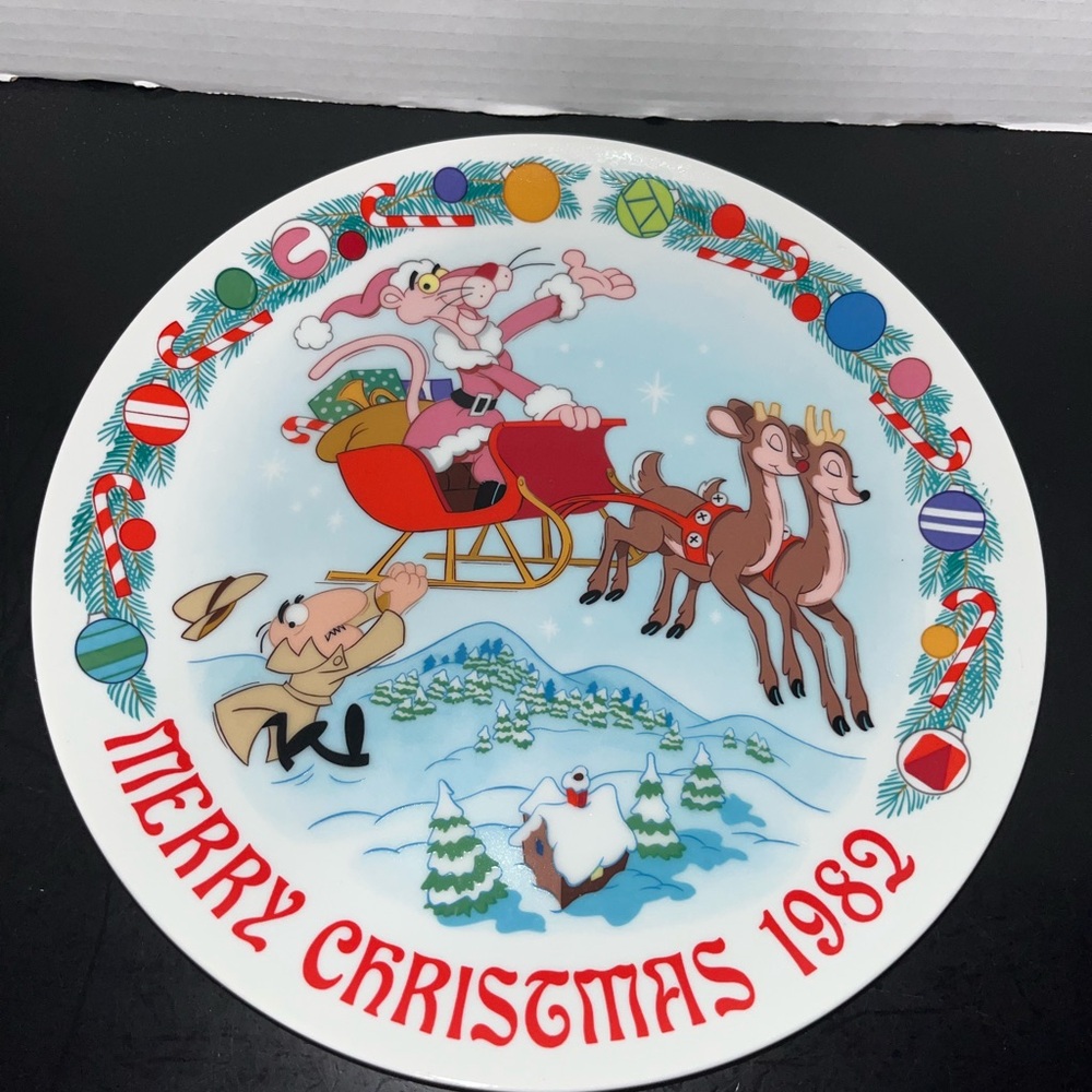 PINK PANTHER Sleigh Ride Merry Christmas 1982 Porcelain Plate